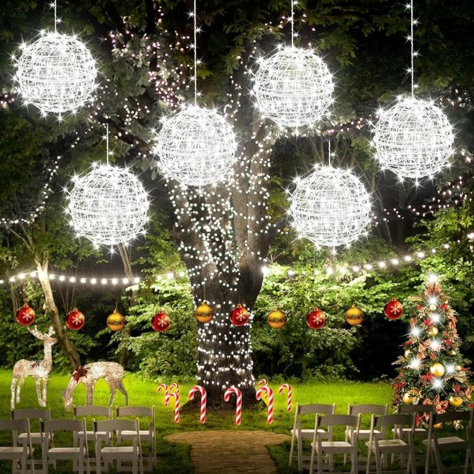 Christmas String Lights Outdoors,4 Pack 11.81" Sphere Lights,Ball Tree Garden Globe Lights for Home, Party, Christmas, Porch Patio,Wedding, Garden,Tree Decoration with Plug