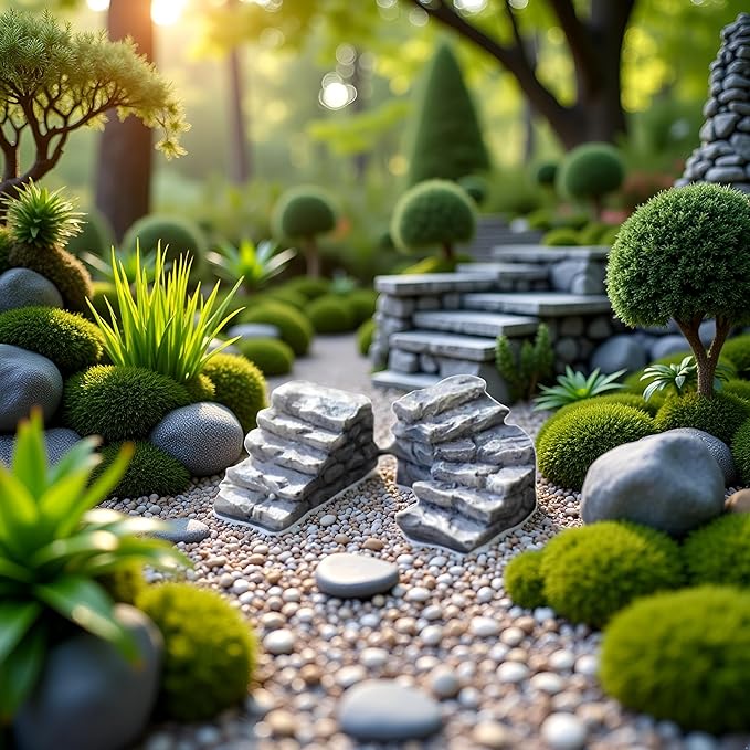2Pcs Gray Micro Landscaping Decor Bonsai Craft Miniature Resin Bridge Stair Stone Straight Bridge Stairs Stone Steps Garden Fairy Ornament Flower Pot Plant Straight Stairs Outdoor Garden Miniatures