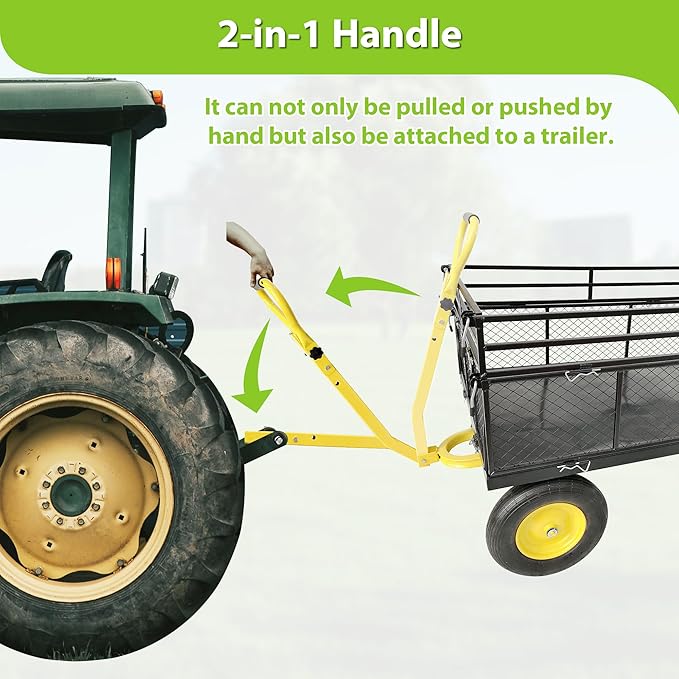 Heavy-Duty Steel Wagon Garden Cart – 1400 lbs Capacity, Removable Mesh Sides, 16" Tires, 2-in-1 Handle – Perfect for Garden, Farm, Yard, Black