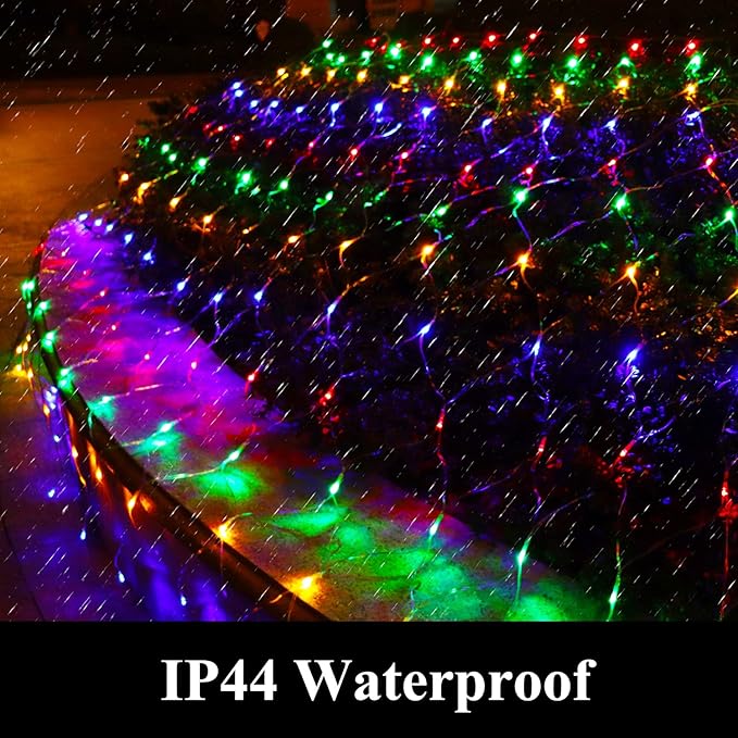 LED Net Light Christmas Mesh Lights, Tree Warp Fairy Lights Outdoor Hanging String Light for Christmas, Halloween, Garden, Walkway, Bushes Decor-9.8ft x 6.6ft(Colorful)