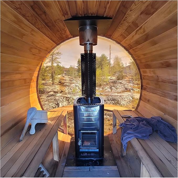 Smartmak Customized Outdoor Wood Barrel Steam Sauna, 2-10 Person Home Traditional Canadian Wooden Spa Room, with DIY Heating Stove, Rocks, Water Bucket, Spoon, Light, for Backyard, Garden, 195 ℉