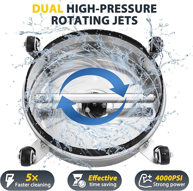 Dalmbox 14" Pressure Washer Surface Cleaner with 4 Wheels, 1/4" Quick Plug, Stainless Steel Housing, 4000 PSI, Pressure Washer Surface Cleaner Attachment for Patio, Courtyard, Concrete, Sidewalks
