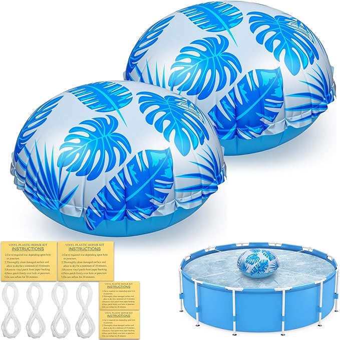 2pcs 4ft Pool Pillows for Above Ground Pools, Cover Balloon Winterizing Inflatable Air Pillow Float with Ropes PVC Ice Equalizer Closing Winter Swimming Ball Accessories