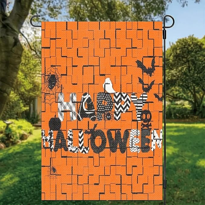 Halloween Garden Flag 12x18 Inch Double Sided Outside Jigsaw Seasonal Farmhouse Yard Festival Outdoor Flag