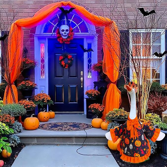 Halloween Goose Outfit for Porch Goose 23" Cement Statue Clothing - Halloween Outdoor Decoration for Patio Yard Lawn