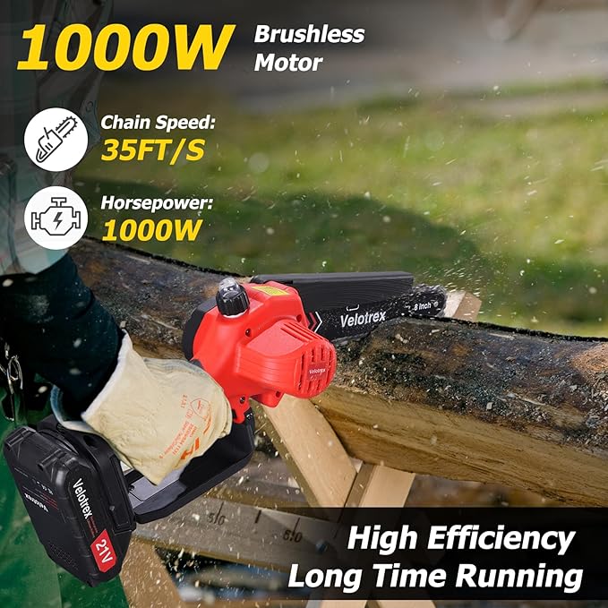 2-IN-1 Cordless Pole Saw and Mini Chainsaw, 8 Inch Brushless Electric Pole Saws for Tree Trimming, Auto Oiling,15ft Max Extension Pole Chainsaw with 2 * 2000mAh Batteries for Branch Cutting