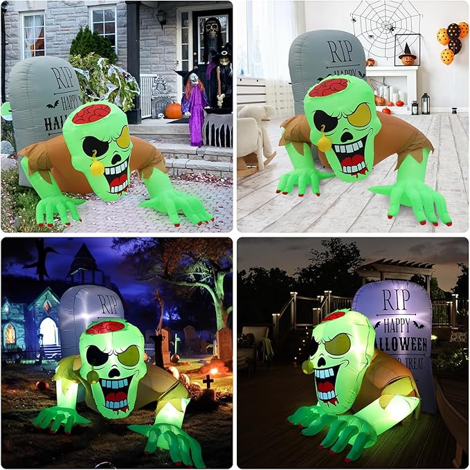 BLOOMWIN Halloween Inflatables Outdoor Decorations - 8Ft x 5Ft Scary Zombie & Tombstone Halloween Inflatable with Built-in LED Lights, Halloween Blow up Yard Decorations for Garden Patio Decor Indoor
