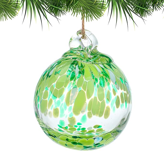 Hand Blown Glass Gazing Balls for Garden Hanging Friendship Balls Christmas Ball Ornaments for Xmas Tree Decoration (Green - B)