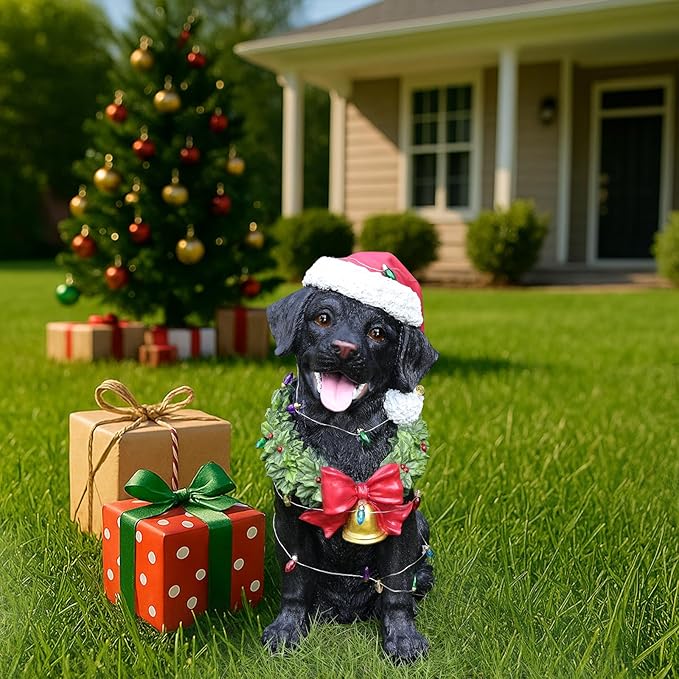 Christmas Outdoor Decoration Dog Statue, LED Light Cute Labrador Dog Sculpture with Santa Outfit & Lights for Garden and Yard, Indoor Holiday Décor Gift for mom and dad