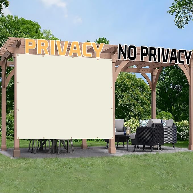 SUNNY GUARD Shade Cloth Custom Size 7x12 FT Sun Shade Screen Fabric Shade Cover Tarp with Grommets for Pergola Backyard Garden, Butter Cream(We Customized)