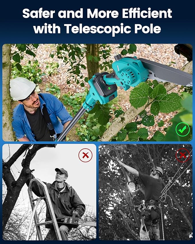 Cordless Pole Saw&Mini Chainsaw,2-IN-1 6 inch Electric Handheld Chain Saw with 2pcs 2000mAh Rechargeable Batteries,Pole Saws with Extension Pole for Tree Trimming Wood Cutting,Ideal Gifts for Men Dad