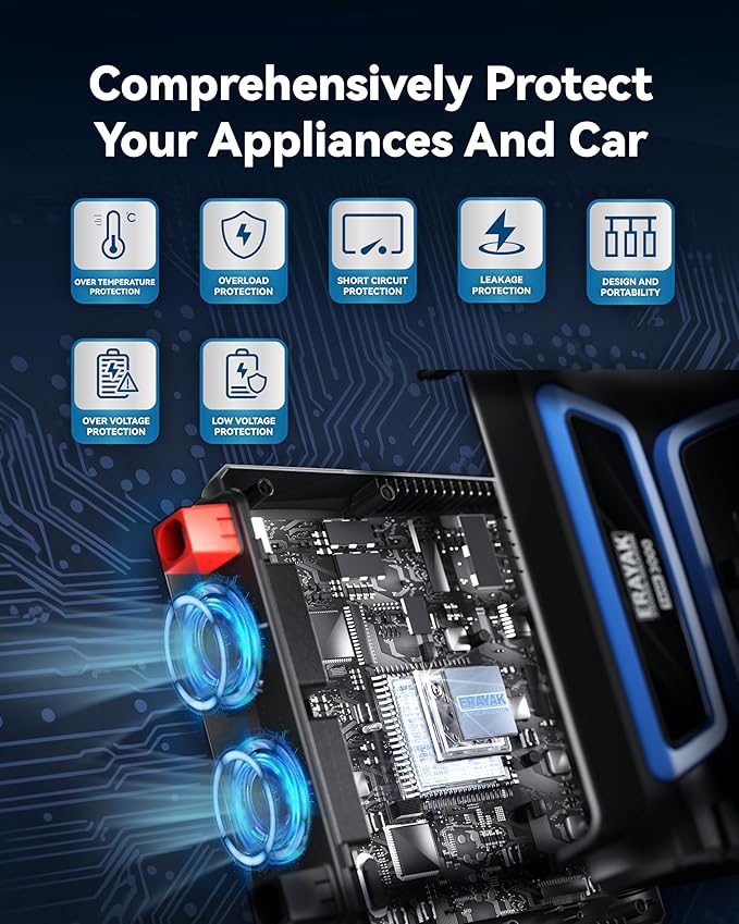 Erayak 3000W Power Inverter, 12V DC to 110V/120V AC, LCD Display, Modified Sine Wave, Remote Control, Direct-Connect Terminal, for RV, Truck, Solar System, Home Backup
