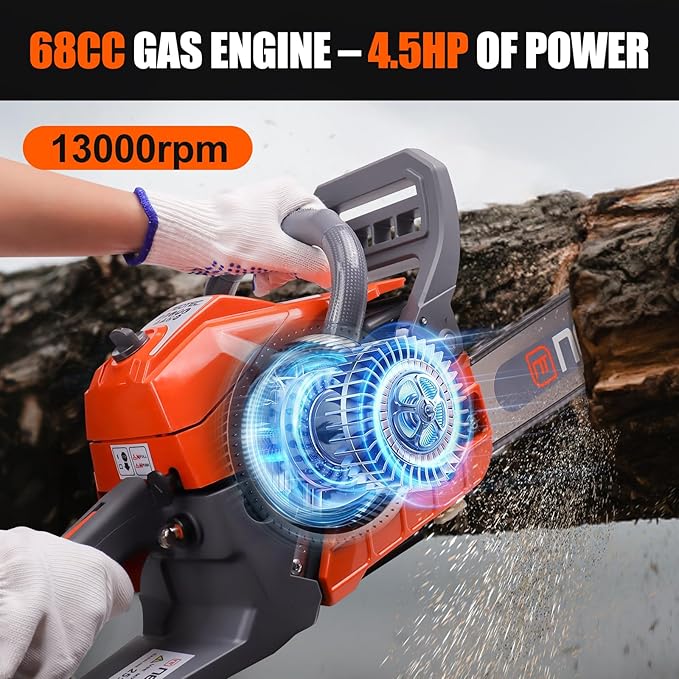 68CC Gas Powered Chainsaw, 22 Inch Chainsaw, 2-Cycle Cordless Handheld Petrol Gasoline Chain Saw for Tree Felling, Forestry Logging, Backyard Storm Cleanup, Farm Wood Cutting