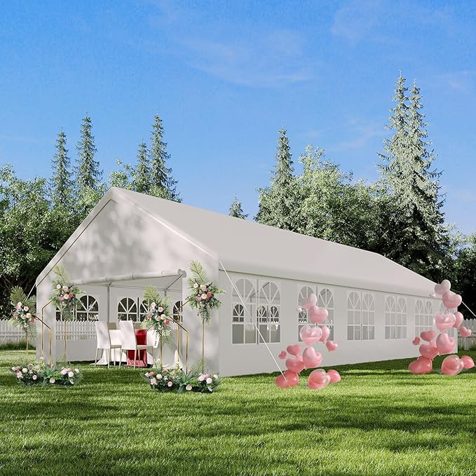 20'X40' Party Tent with Removable Sidewall Windows, Outdoor Heavy Duty Wedding Gazebo, Event Shelter Wedding Canopy Tent for Parties Carport BBQ, White & Straight Edge
