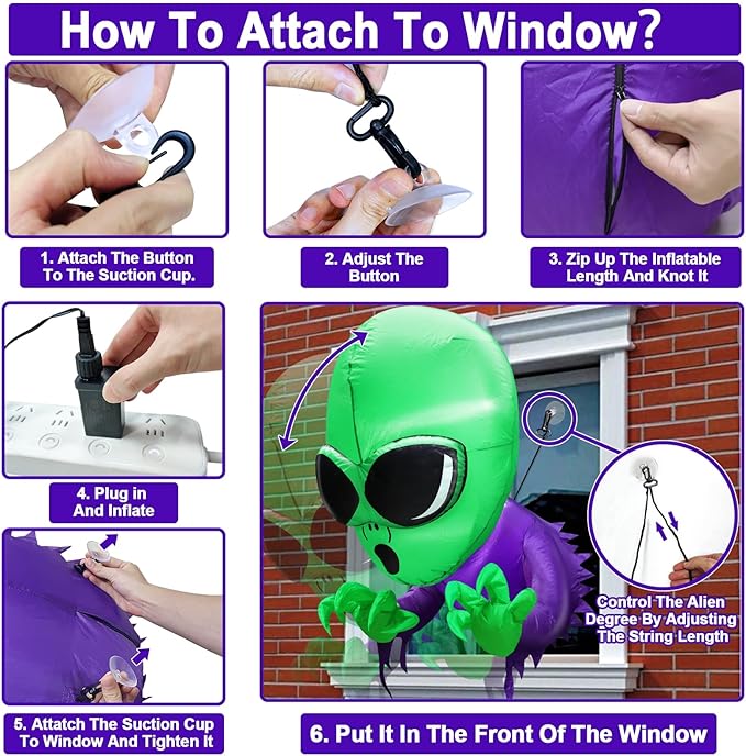 TURNMEON 4 Ft Halloween Inflatables Outdoor Decorations Alien Broke Out from Window with Built-in LED Blow Up Inflatable for Scary Halloween Decoration Party Home Indoor Outside Yard Garden Lawn Decor