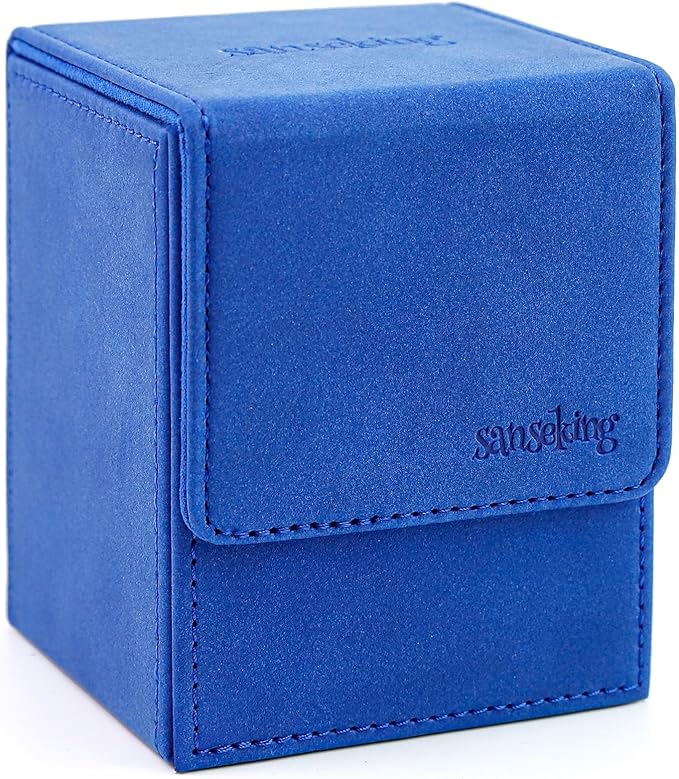 Magic Card Deck Box for MTG Single Deck Card Box fits 100+ TCG Sleeved Cards Soft Leather Card Box Top loading Card Boxes Magic Gift for MTG TCG CCG (Vertical,Dark Blue)