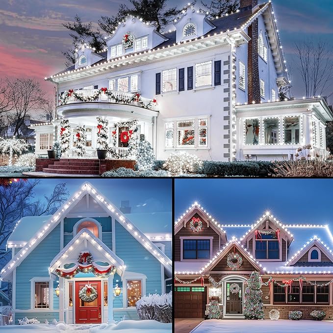 Brightown 2 Pack White C9 LED Christmas Lights Outdoor, 33ft 50 LED Waterproof Strawberry String Lights, Plug-in Extendable Green Wire Lights String for Outdoor Indoor Patio Party Decoration