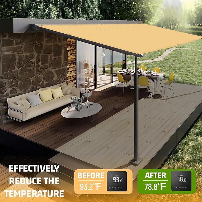 SUNNY GUARD Shade Cloth 8x8 FT Sun Shade Screen Fabric HC-048 Shade Cover Tarp with Grommets for Pergola Backyard Garden, Sand