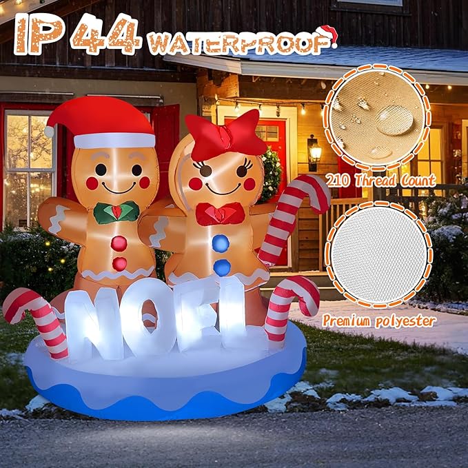 2025 Christamas Inflatable Gingerbread 6FT Gingerbread Man Couple with Candy Canes Christamas Inflatables Outdoor Decorations Xmas Blow Up Decor with Built-in 8 LEDs for Holiday Yard Garden Lawn
