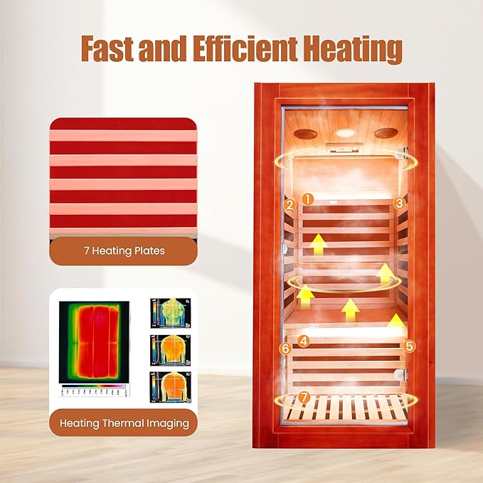 Infrared Sauna for Home Indoor Sauna Wooden Dry Sauna Room Low EMF 1020W for 1 Person with Control Panel, Bluetooth Speaker, Reading Lamp