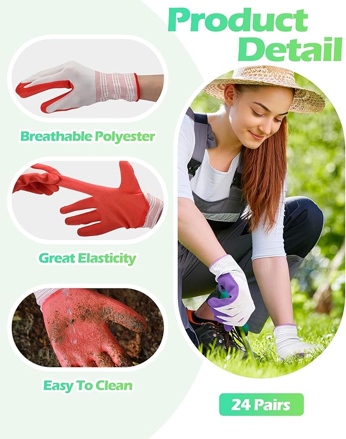 Irenare Gardening Gloves Bulk for Women Ladies Breathable Rubber Coated Garden Glove for Yard Outdoor Work with Grip
