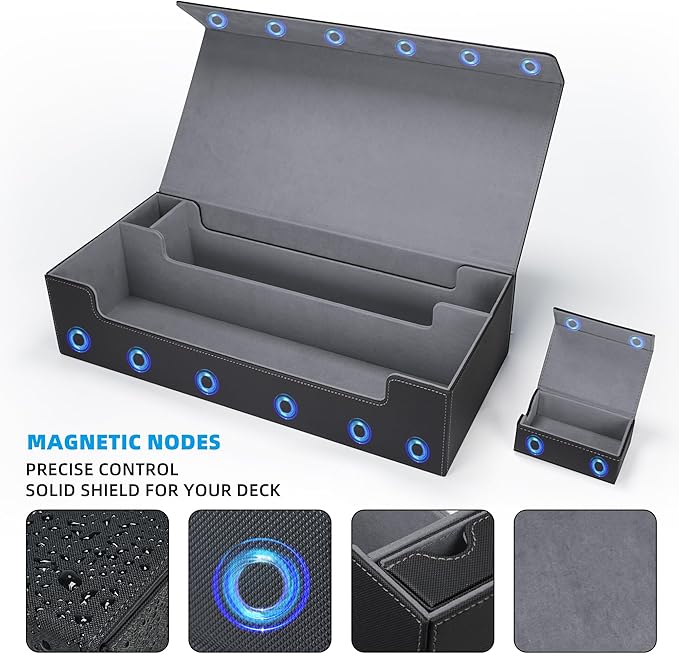 AFIING Mtg Deck Box Holds 5 Display Card Deck Boxes with Mtg Playmat & Dice Box,10 Dividers,1Card supporter, Trading Card Storage Box for Magic Yugioh Sports Cards (Black &Grey)
