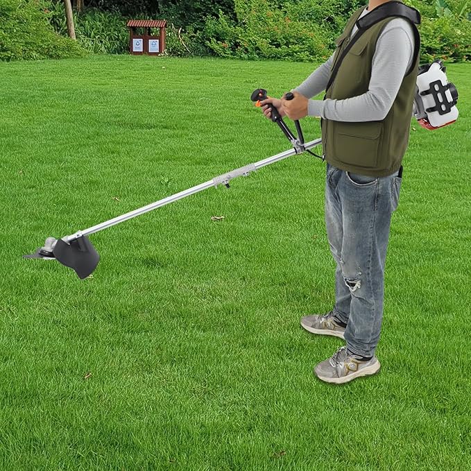42.7cc Gas Weed Wacker, Gas Powered Weed Trimmer, 2-in-1 Weed Eater Gas Powered with 3 Cutting Heads, 6500RPM Professional Grass Trimmer for Lawn Care, Shoulder Strap Included