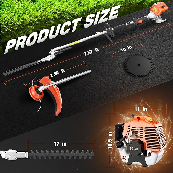 52cc 3 in 1 Gas String Trimmer with Gas Hedge Trimmer,2-Stroke Brush Cutter Gas Powered,Gas Weed Eater Trimmer for Weeds and Grass
