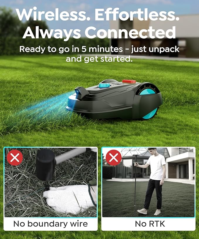 M800Plus Cordless Robot Lawn Mower with GPS + 3D Visual Navigation, Bow-Shaped Path Mowing, APP Control, 4.0Ah Automatic Robotic Lawnmower for 1/5 Acre, Obstacle Avoidance, Height Adjustment