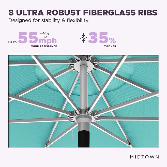 Midtown Umbrellas Push Pop Sunbrella Umbrella 10 Feet Large Outdoor Umbrella With Aruba Acrylic Fabric - Deck Patio Umbrella, Backyard Umbrella, Garden Umbrella & Pool Umbrella - Black Pole