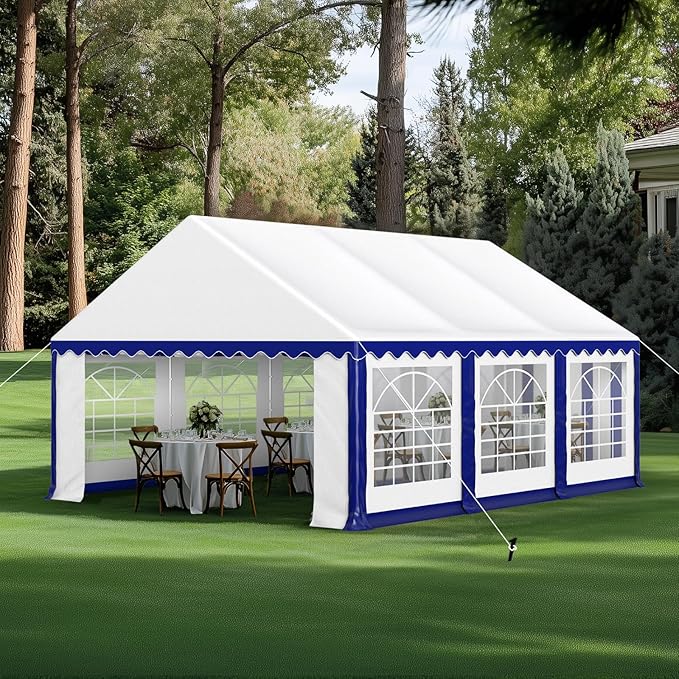 GREEN PARTY 16x20FT Party Tent Heavy Duty, Large Wedding Event Shelters with 3 Carry Bags & Removable Sidewalls, Outdoor Canopy Gazebo Commercial Tent for Carport Camping Garden Patio
