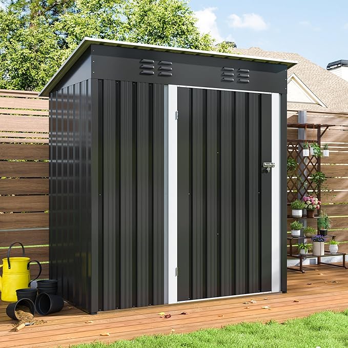 5x3 FT Outdoor Storage Shed, Garden Shed with Updated Frame Structure and Lockable Doors, Metal Tool Sheds for Backyard Garden Patio Lawn, Grey