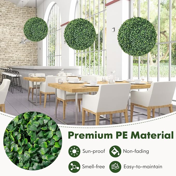 Goplus 2 PCS 16 Inch Artificial Plant Topiary Ball, Round Faux Boxwood Balls Outdoor, Fake Plant Sphere for Front Door, Porch, Backyard, Balcony, Patio, Garden, Wedding and Home Décor