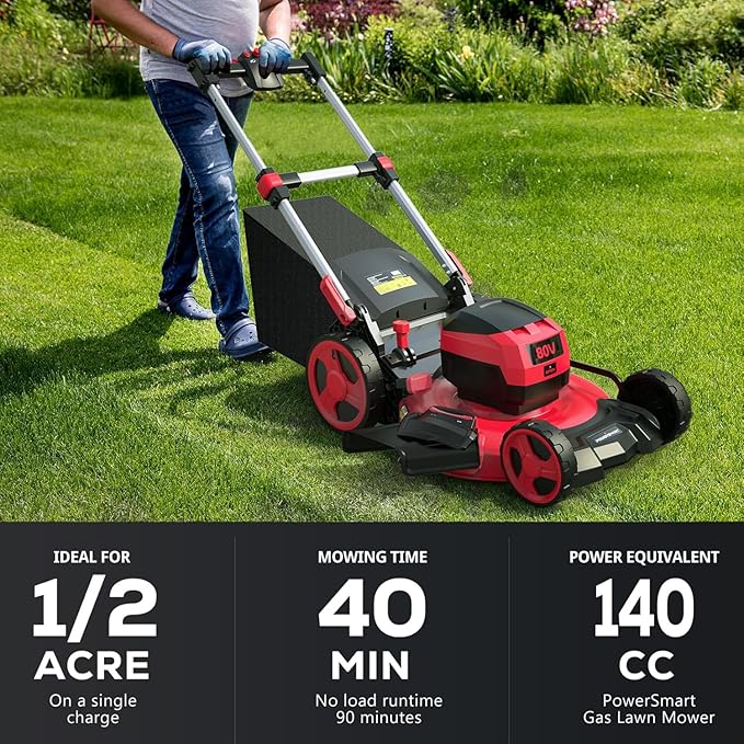 PowerSmart 80V 22" Self Propelled Cordless Lawn Mower 3-in-1 Electric Lawn Mower with 6.0Ah Lithium-ion Battery and Charger