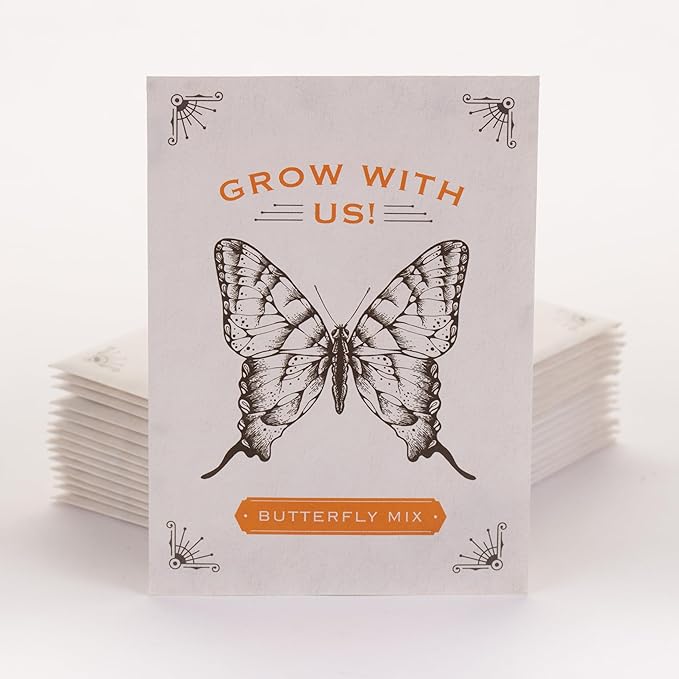 Bentley Seeds Grow with Us Pre Filled Butterfly Mix Seed Packets - 25 Individual Assortment Butterfly Mix Seed Packs for Party Favors Non-GMO Eco-Friendly Summer to Fall Gift - Outdoor Garden Seeds