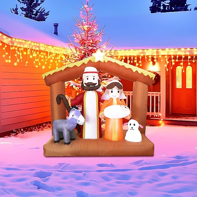 DearSun 6FT H Christmas Inflatable Nativity Scene with Build-in LED Lights, Christmas Inflatable Outdoor Indoor Decorations Large Party Yard Decoration (The Nativity)