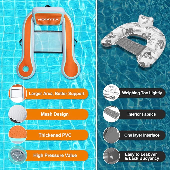 Inflatable Floating Chair Pool Lounger Float for Adults with Cup Holder, Floating Chair with Non-Slip EVA Pad Storage Bag for Pool, Lake, River, Party, Beach, 48 X 45 Inch