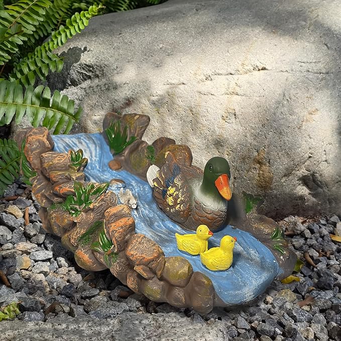 Ducks Splash Block - Decorative Resin Gutter Downspout Diverter, 13.3” x 6.3” x 5.9”, Durable Water Flow Protector for Yard, Garden & Patio, Functional Outdoor Ducks Statue for Rainwater Drainage