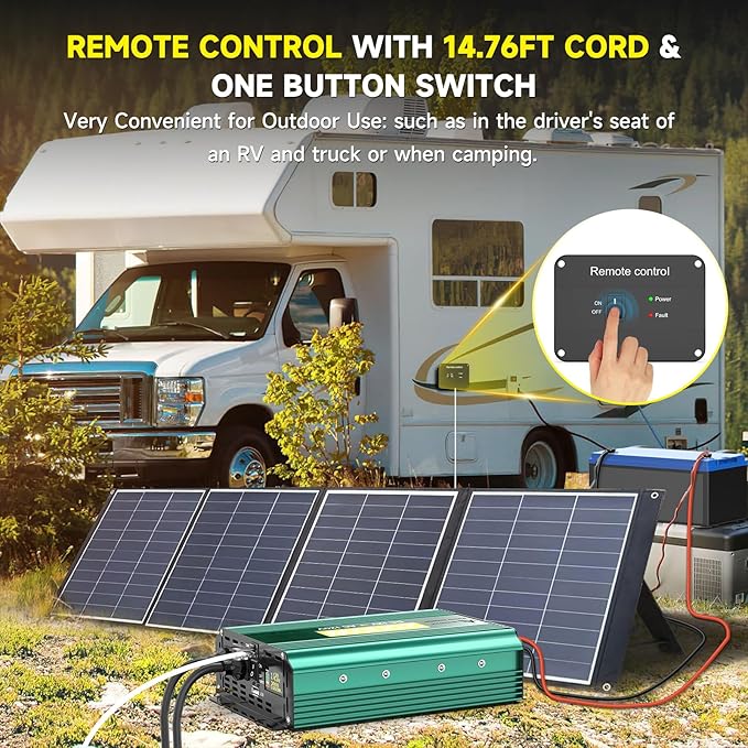 2000 Watt Inverter 12V to 110V/120V, Truck Inverter Modified Sine Wave 4000W Peak Power for Vehicles Car RV, with Remote Controller LED Digital Didplay 2 AC Outlets 3.4A USB Port