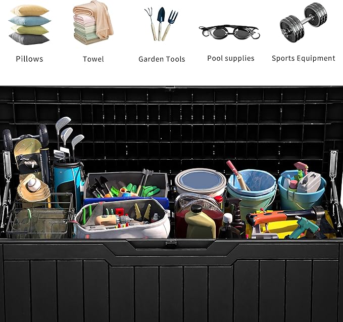 YITAHOME 100 Gallon Resin Deck Box, Weather Resistant Outdoor Storage Box, Lockable Indoor Outdoor Storage for Supplies and Essentials, Black