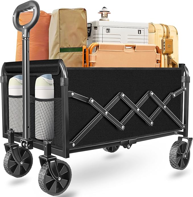 ARTIST'S DREAM Wagons Carts Foldable, Portable Collapsible Wagon with Wheels, Utility Wagon Cart for Beach Camping Groceries Sports Garden, Black (Lavender)