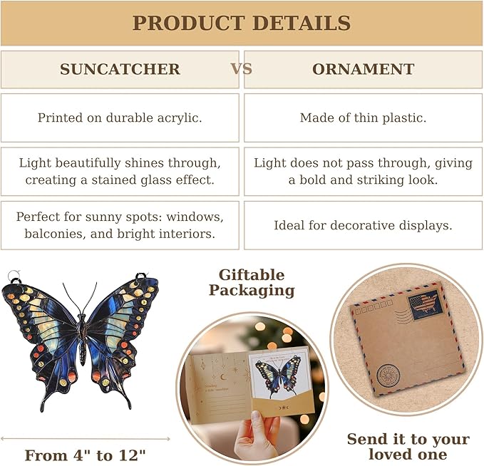 Midnight Butterfly Acrylic Suncatcher Stained Glass Effect Window Car Hanging Christmas Ornament Indoor Outdoor Decor Garden Sun Catcher Panel for Butterfly Lover for Women Mom Grandma