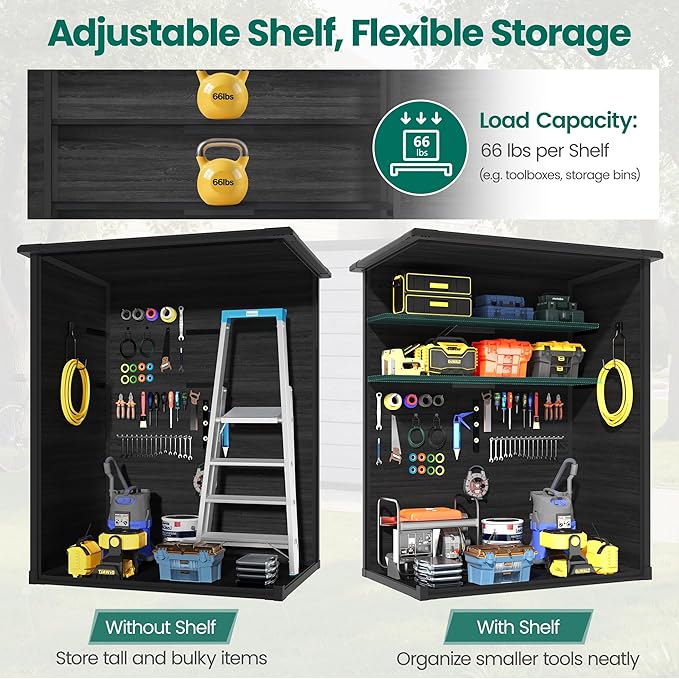 Vertical Outdoor Storage Shed with Floor, 56.8 Cu.Ft Resin Tool Cabinet with Lockable Doors, Waterproof Garden Storage Shed for Patio, Backyard & Garage Organization (Dark Gray)
