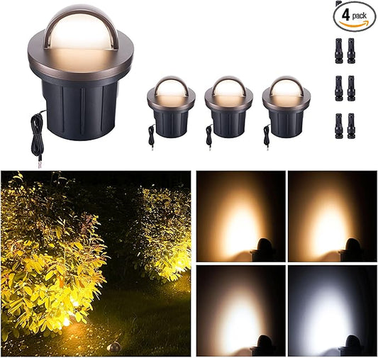 LED Well Light, 5 CCT Selectable (Warm to Cool White) In Ground Landscape Lights Low Voltage Outdoor, 12V IP67 Waterproof, No Glare Wired Aluminum ORB for Path Tree Fence 6W 420LM 4 Pack