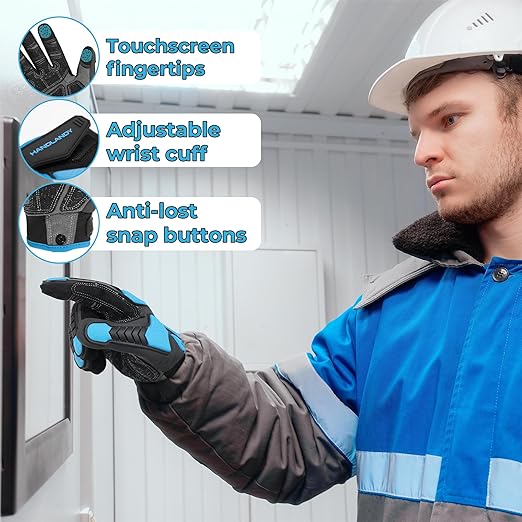 HANDLANDY Winter Impact Resistant Work Gloves for Men, Padded Palm Grip Heavy Duty Working Glove (Medium, Blue)