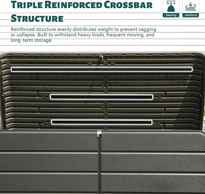 CHUNLY 160 Gallon Plastic Deck Box, Large Patio Storage Box with Lock, Wheels & Waterproof Lid for Outdoor Cushions, Garden and Pool Supplies (Gray)