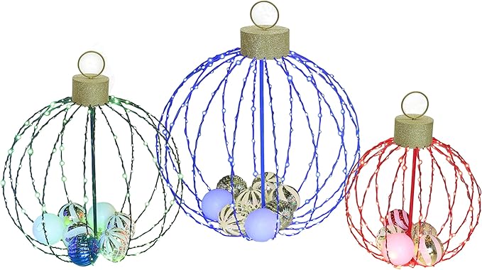 VEIKOU Set of 3 Lighted Christmas Ornaments, 3 Colors Outdoor Holiday Ball Decoration with 570 LED Lights, Christmas Decor with 20 Small Plastic Balls for Garden, Yard, Lawn