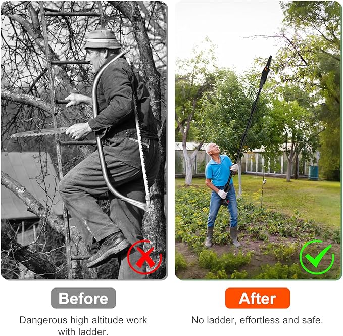 Pole Saw, 6-Inch Cordless Pole Saws for Tree Trimming, 21V Electric Pole Chainsaw W/2Pcs 3.0Ah Battery, 35FT/S Speed, 13.4FT Max Reach,Upgraded Multi-Angle Polesaw for Tree Hedge Trimming Bush Pruning