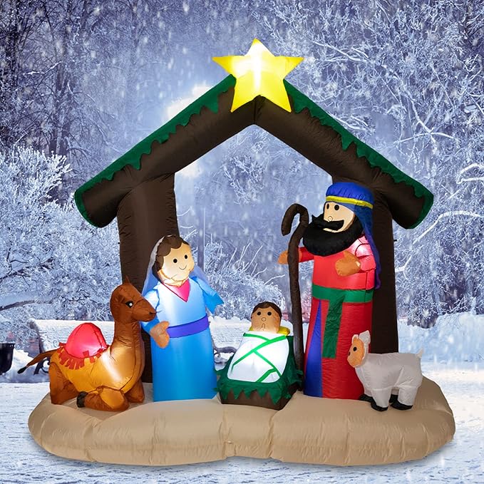 MUMTOP 6 FT Christmas Inflatables Outdoor Decorations - Nativity Scene Nativity Sets Inflatable Outdoor, Built-in LED Light Christmas Blow Up Yard Decorations