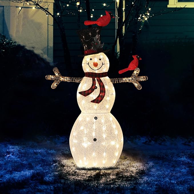 VEIKOU 5FT Snowman Outdoor Christmas Decorations, Lighted Snowman Christmas Decorations Outside, Outdoor Snowman with 90 LED Warm Lights, for Holiday Yard Indoor Porch Lawn